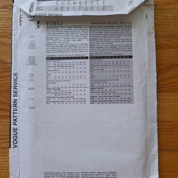 Jacket and Skirt Sewing Pattern Vogue 2832 Size 12-16 UNCUT Vintage 2000s - Picture 6 of 10